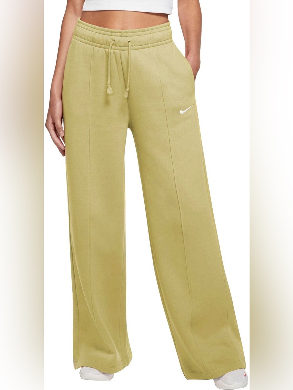 Nike Wide-Leg Fleece Pants in Yellow